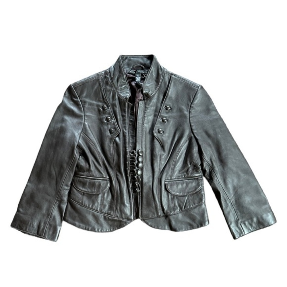 Robert Rodriguez Black Sheep Leather Cropped Button Front Jacket Size 8